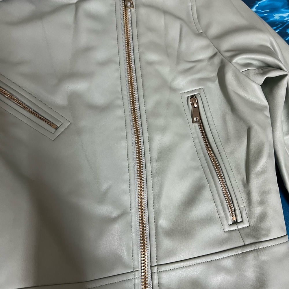 ❄️Zara Women's mint green Sage Moto Leather Jacket with Sleek Modern Feminine - Picture 7 of 13